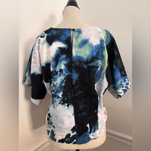 DKNY Linen Blend Abstract Blue and Black Women's Top Size M
